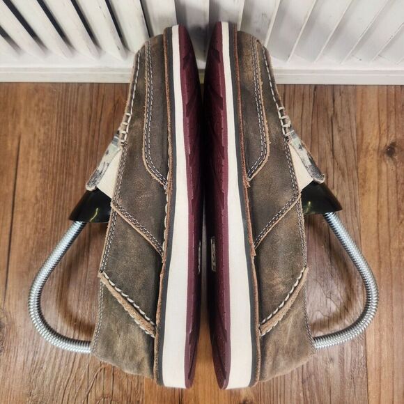 Ariat Cruiser Womens Sz 6B Brown Canvas Buffalo Moc Toe Distressed Loafer Shoes - Picture 5 of 10